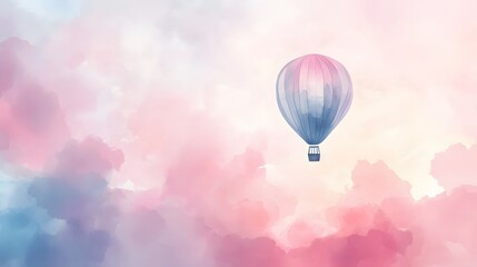 Obraz premium A Watercolor Hot Air Balloon Soaring Through Pastel Clouds