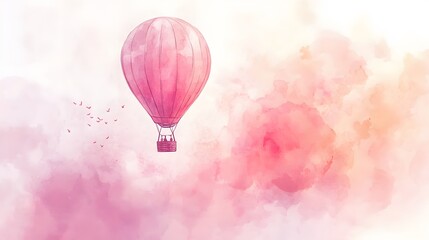 Obraz premium Pink Hot Air Balloon Soaring Through Pastel Clouds