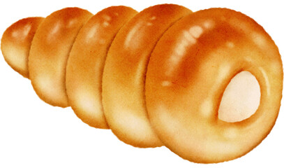 Cream custard cornet bread watercolor illustration