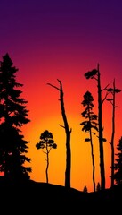 Dramatic red sunset with silhouetted trees in the foreground.  Vibrant, fiery sky. Ideal for nature, landscape, and background themes.