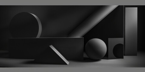 An abstract minimalist composition with a deep charcoal gray background, Minimalist lines and geometric shapes in monochrome, Contemporary minimalist style
