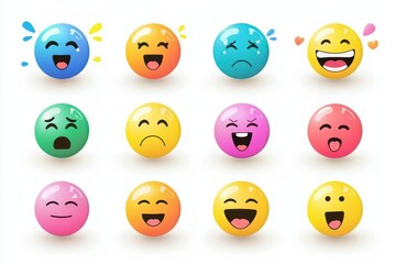 a colorful set of emojis representing various emotions, created in a vibrant vector style with no background, allowing for easy integration into digital designs and conveying feelings playfully