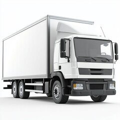 White Delivery Truck with Large Cargo Container on White Background for Shipping and Transportation Needs