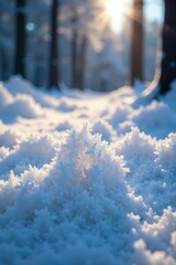Sparkling snow crystals on a frosty forest floor, crystal, frosty
