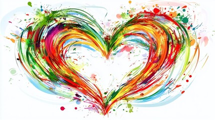 Obraz premium Colorful abstract heart, paint splash background, love design, greeting card