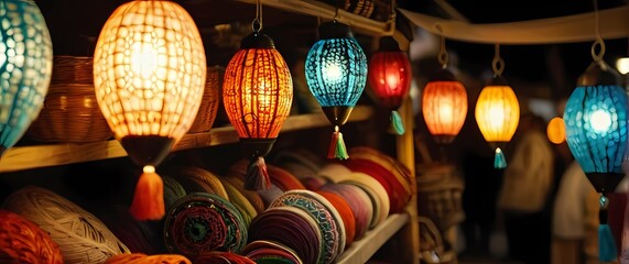 Radiant closeup of handmade crafts displayed at a local market showcasing artisanal skills and creativity bursting with color and charm
