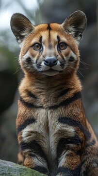 HD Phone Wallpaper Majestic Close Up of a Strikingly Beautiful Orange and Black Striped Kodkod Cat