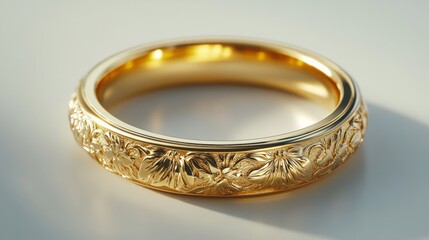 Ornate Gold Wedding Band with Floral Engraving