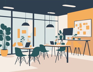 Trendy Co-Working Space Interior Vector Graphic