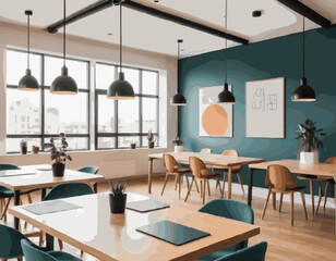 Trendy Co-Working Space Interior Vector Graphic