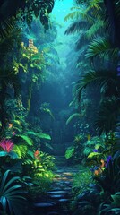 Lush Jungle Path Leading to Ancient Ruins