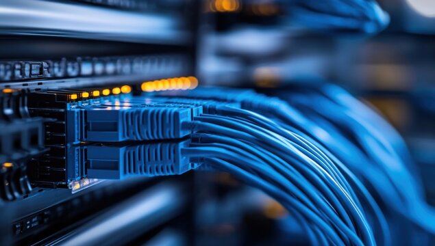 Intricate Network Connections: A Close-Up of Data Cables in a Server Room