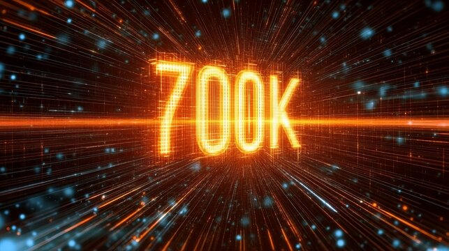 Glowing Digital Number 700K on a Futuristic Technology Background, Data Transfer Concept