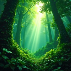 Obraz premium Dense tropical forest canopy above coffee plants, forest, growth, foliage