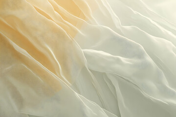 Obraz premium Elegant, flowing beige and sage green chiffon fabric, luxurious texture, soft folds and drapes, abstract background.