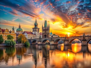Obraz premium Charles Bridge Prague, Czech Republic - Majestic Sunrise Panorama