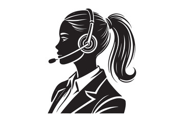 call center agent in profile view silhouette logo