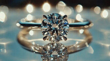 Fototapeta premium Brilliant Diamond Ring with Reflections