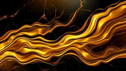 Golden Fluid Waves: Luxurious Abstract Flowing Design

