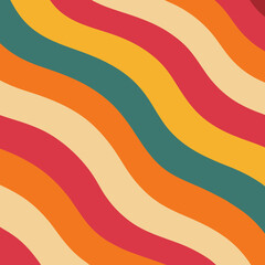 Obraz premium Groovy 70s Wavy Stripes Pattern in Vibrant Colors