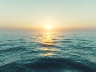 Obraz premium A stunning sunset over a calm ocean, with gentle waves reflecting the warm hues of orange and yellow. The serene atmosphere evokes tranquility and peace.