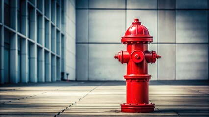Clean lines define a vibrant red fire hydrant in a minimalist street scene.
