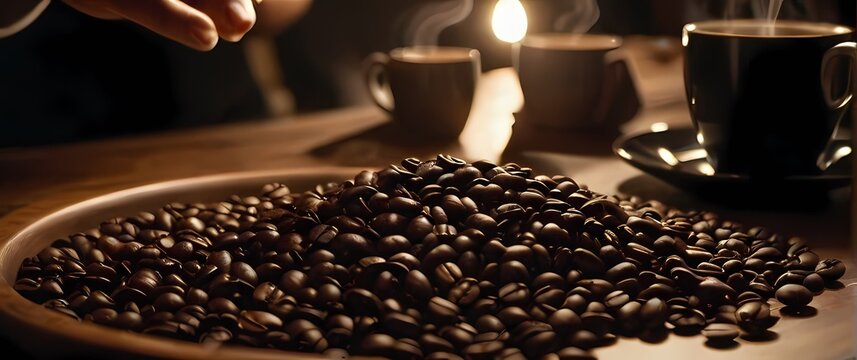 Inviting closeup of artisanal coffee beans sorting on a table promoting the rich aromas and depths awaiting in each brewed cup