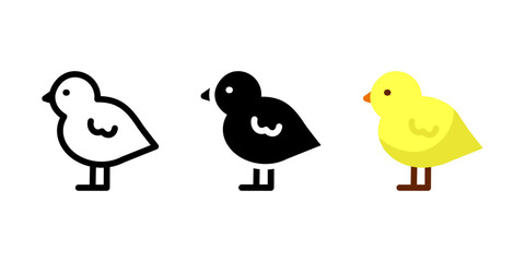 Chick icon. Cute baby bird sign. Fluffy hatchling symbol of spring symbol. Yellow farm animal pictogram. Easter celebration illustration.