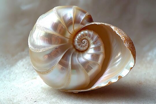 shell nautilus pearl Fibonacci sequence symmetry cross section spiral shell structure golden ratio background mollusk (nautilus pompilius) copy space half split stock