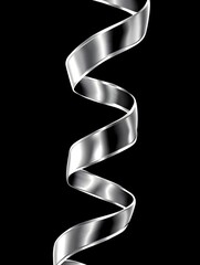 Elegant metallic ribbon gracefully spiraling against a black background, showcasing smooth reflections
