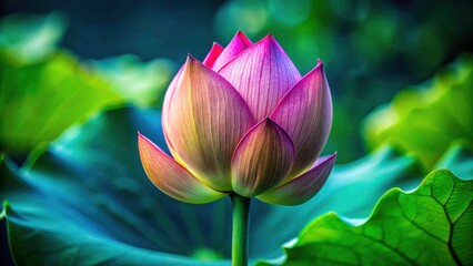 Obraz premium Close-up macro shots reveal the breathtaking beauty of a lotus bud, a water lily's nascent elegance in nature's embrace.