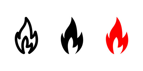 Fire icon. Burning flame sign. Energy and combustion symbol. Hot blaze warning pictogram. Flammable hazard illustration.