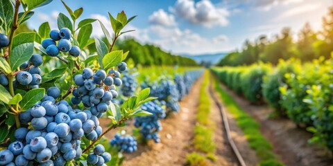Blueberry farm with rows of ripe blueberries ready for harvest