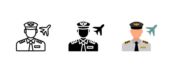 Pilot icon. Airline captain sign. Aviation and flight symbol. Professional aircrew with airplane pictogram. Airport and transportation illustration.
