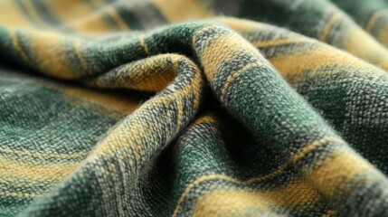 Fototapeta premium Soft Green Yellow Plaid Fabric Texture Close Up