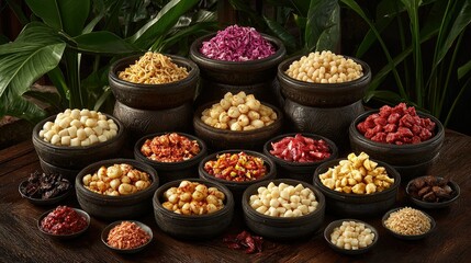 Assorted Bowls of Pickled Vegetables and Other Condiments