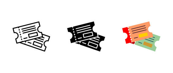 Ticket icon. Event admission pass sign. Cinema or concert entry symbol. Festival and travel booking pictogram. Reservation and access illustration.