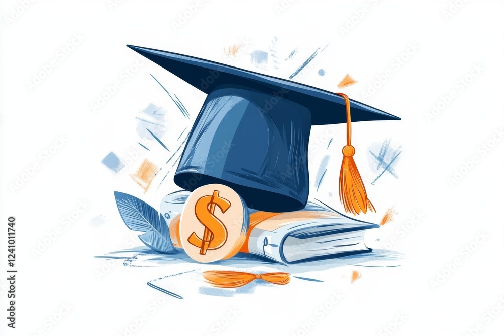 Aufkleber a clean and simple icon of a graduation cap with a dollar sign underneath, representing tuition fees