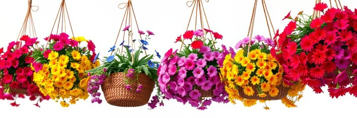 Obraz premium Vibrant Floral Symphony: Abstract Lines and Textured Patterns in Hanging Baskets