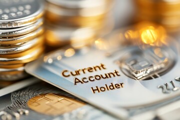 A close-up of a debit card with "Current Account Holder" embossed on it