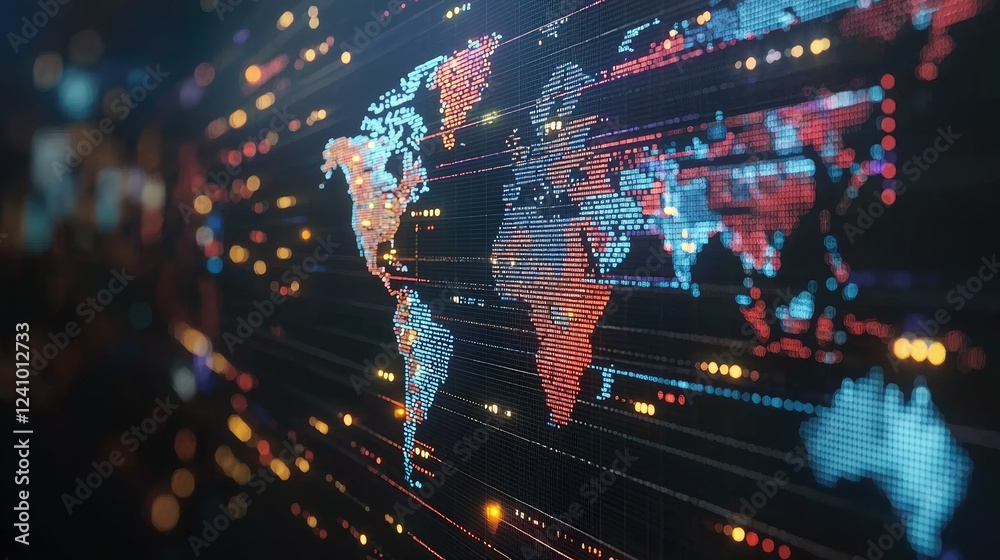 Poster digital world map data visualization network