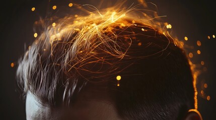 Naklejka premium Close-up of a person's head with fiery hair, creative artistic effect.