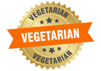 vegetarian. vegetarian round orange and gold label isolated on transparent background