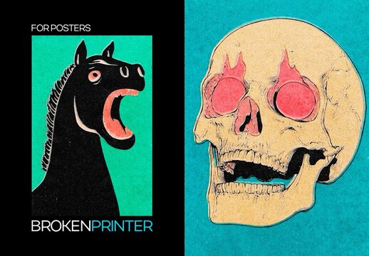 Broken Retro Poster Printer Design Effect Mockup