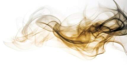 Golden brown smoke creating abstract shapes on white background