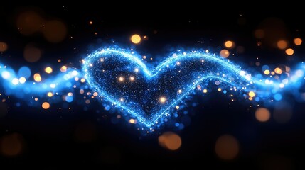 Glowing Blue Heart Shaped Light Particle Wave