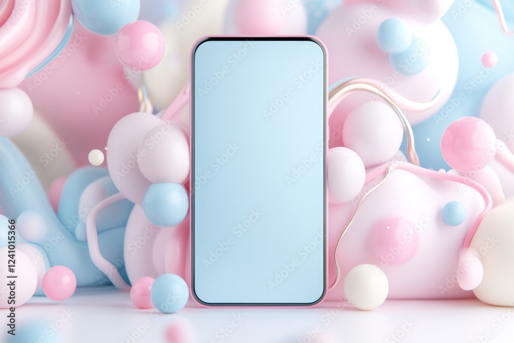 Poster A geometric depiction of a smartphone screen showing a simple banking interface, representing student account management, using soft colors and sharp contrasts
