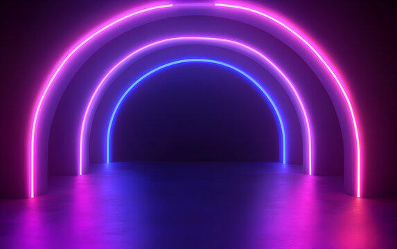 Abstract glowing neon light curved lines on a dark background, a vector presentation design. 