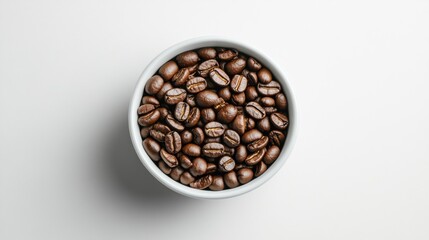 Fototapeta premium Freshly Roasted Coffee Beans in White Bowl on Light Background