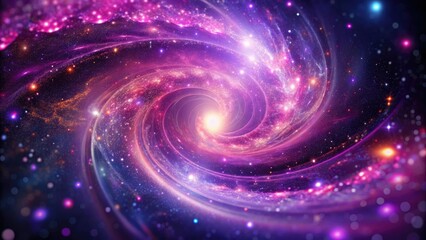 Obraz premium Swirling vortex of purple and pink hues, with iridescent sheen, surrounded by tiny stars and glittering cosmic dust particles, galaxy, trippy design